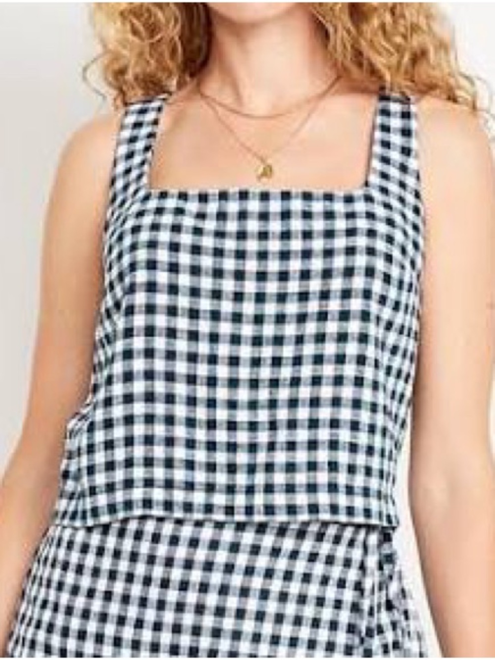 Old Navy Gingham Check Linen Blend Crop Tank Large